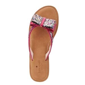 Kate Spade Icarda Sandal Flip-flops Womens 7.5 Pink Multicolor Glitter Bow Thong